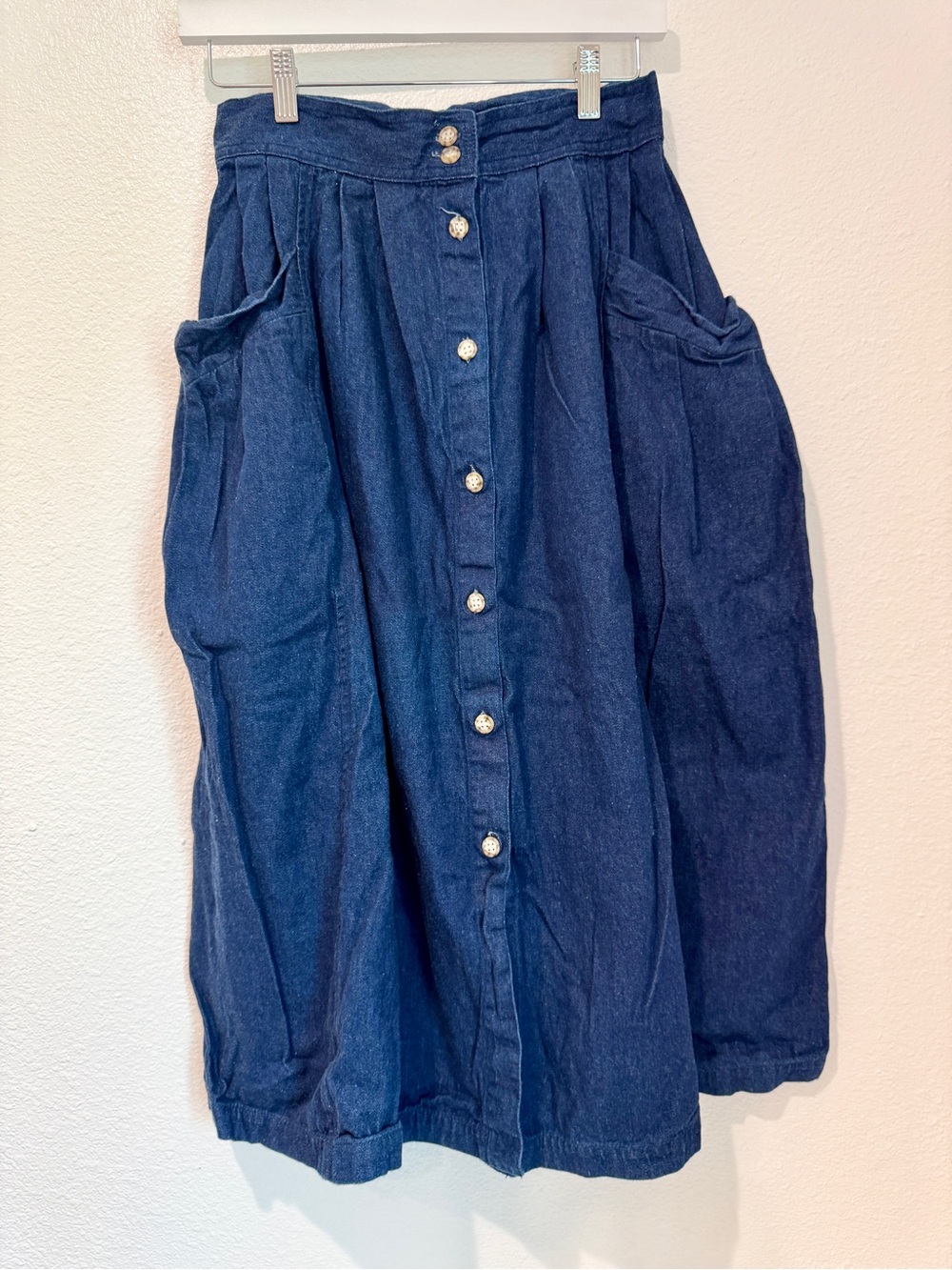 Vintage Collections Button Up Dark Wash Denim Maxi Skirt Pockets Cottagecore S